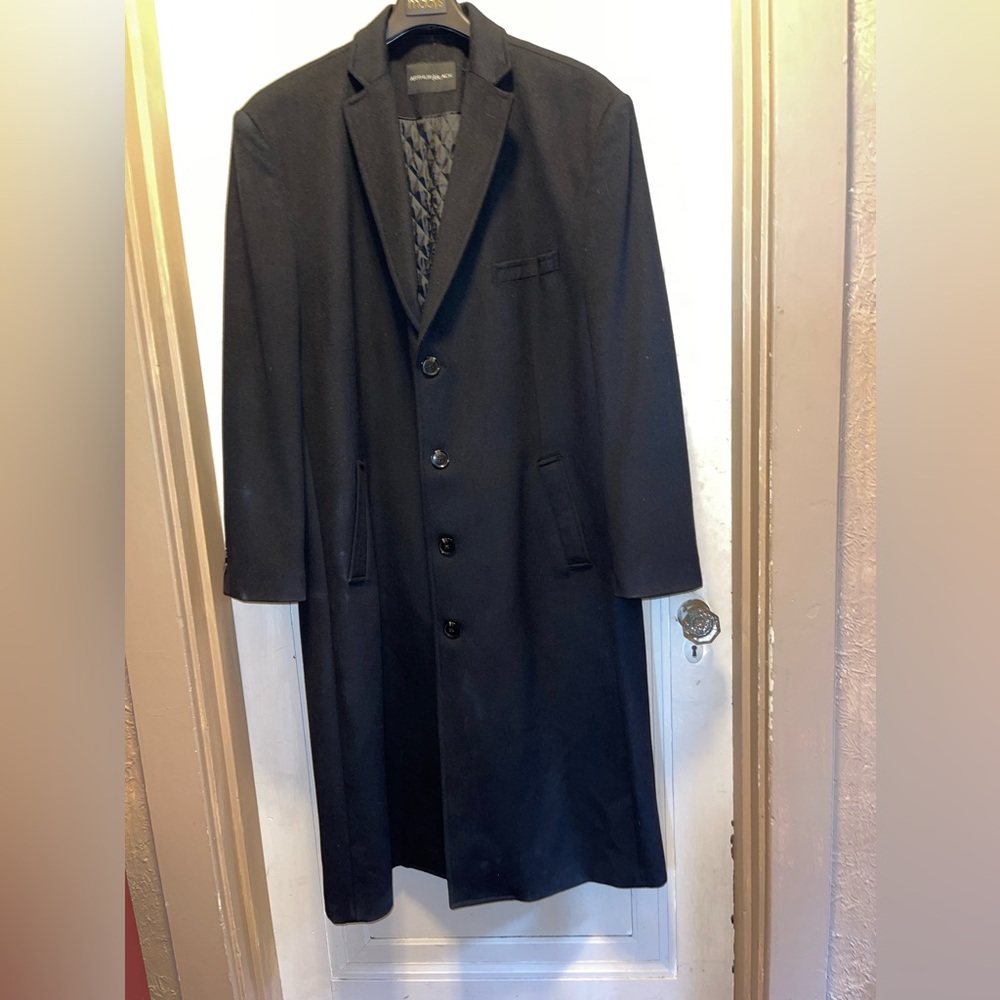 Men’s single breasted, full length wool/cashmere top coat/overcoat